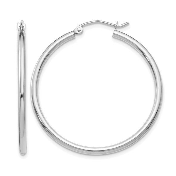 10K White Gold Polished 2mm Lightweight Tube Hoop Earrings - Birthstone Company