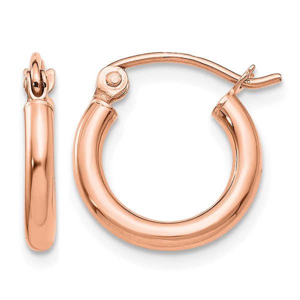 10k Rose Gold Polished 2x12mm Lightweight Tube Hoop Earrings - Birthstone Company