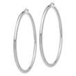 10k White Gold Polished 3mm Lightweight Tube Hoop Earrings