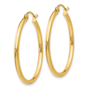 10K Polished 2mm Lightweight Tube Hoop Earrings