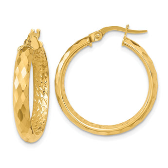 10k Polished and Textured Diamond-cut Inside Fancy Hoop Earrings