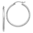 10k White Gold Satin and Diamond-cut 2mm Round Hoop Earrings