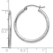 10k White Gold Satin and Diamond-cut 2mm Round Hoop Earrings