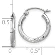 10k White Gold Satin and Diamond-cut 2mm Round Hoop Earrings