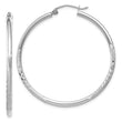 10k White Gold Satin and Diamond-cut 2mm Round Hoop Earrings