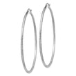 10k White Gold Satin and Diamond-cut 2mm Round Hoop Earrings