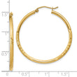 10k Satin and Diamond-cut 2mm Round Tube Hoop Earrings