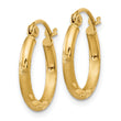 10k Satin and Diamond-cut 2mm Round Tube Hoop Earrings