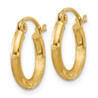 10k Satin and Diamond-cut 2mm Round Tube Hoop Earrings
