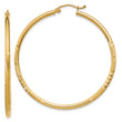10k Satin and Diamond-cut 2mm Round Tube Hoop Earrings