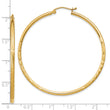 10k Satin and Diamond-cut 2mm Round Tube Hoop Earrings