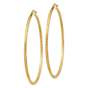 10k Satin and Diamond-cut 2mm Round Tube Hoop Earrings