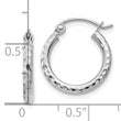 10k White Gold Diamond-cut 2mm Round Tube Hoop Earrings