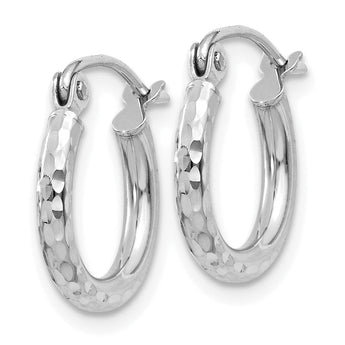10k White Gold Diamond-cut 2mm Round Tube Hoop Earrings