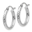 10k White Gold Diamond-cut 2.8x18mm Hollow Hoop Earrings