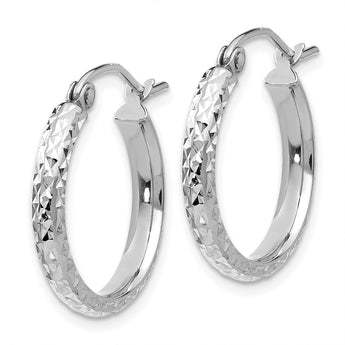 10k White Gold Diamond-cut 2.8x18mm Hollow Hoop Earrings