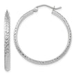 10k White Gold Diamond-cut 2.8x30mm Hollow Hoop Earrings