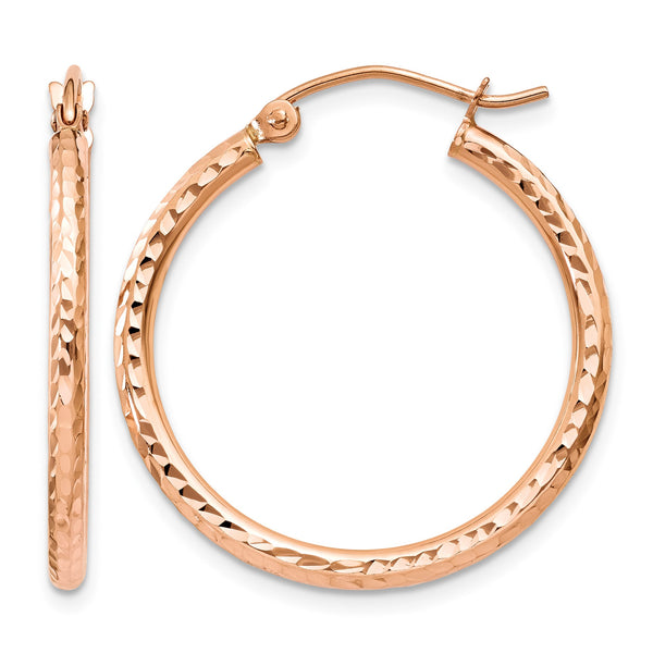 10K Rose Gold Diamond-cut Polished Hoop Earrings - Birthstone Company
