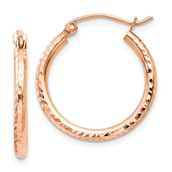 10K Rose Gold Diamond-cut Polished Hoop Earrings