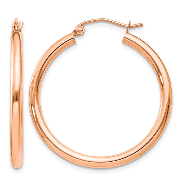 10k Rose Gold Polished 2.5mm Lightweight Tube Hoop Earrings - Birthstone Company