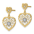 10k w/ RH Heart Beaded Filigree Dangle Earrings