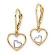 10k w/Rhodium Heart in Heart Leverback Dangle Earrings