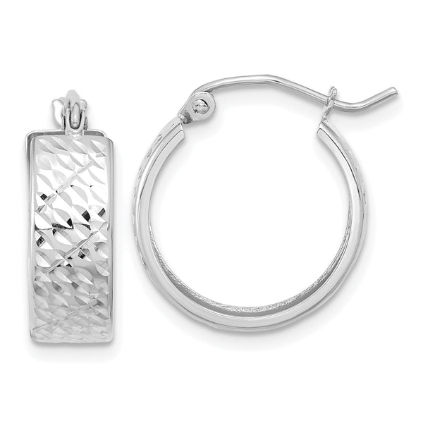 10k White Gold Diamond-cut Hoop Earrings
