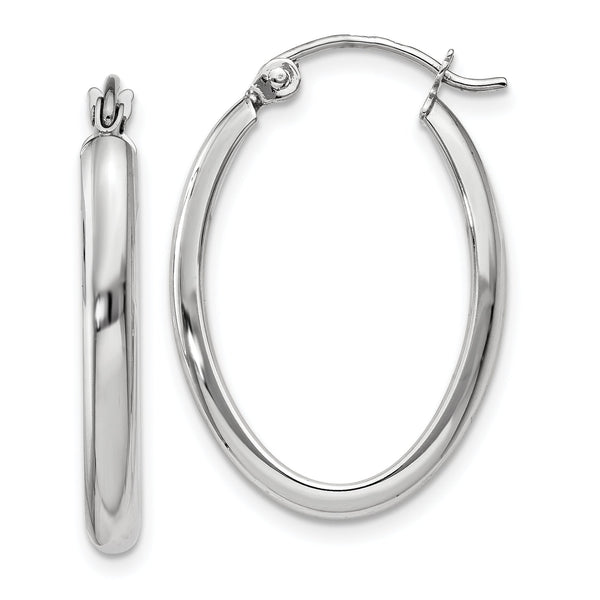 10k White Gold Polished 2.75mm Oval Tube Hoop Earrings