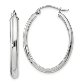 10k White Gold Polished 3.75mm Oval Tube Hoop Earrings