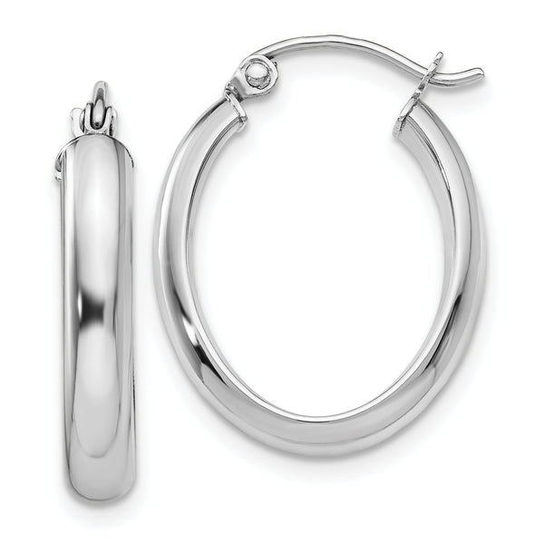 10k White Gold Polished 3.75mm Oval Tube Hoop Earrings