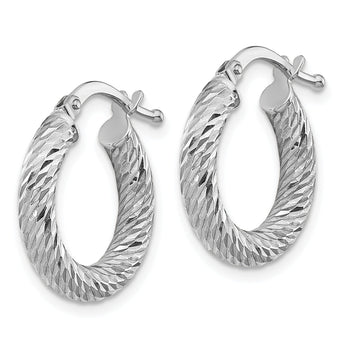 10K White Gold Diamond-Cut Hoop Earrings Polished Rhodium Finish