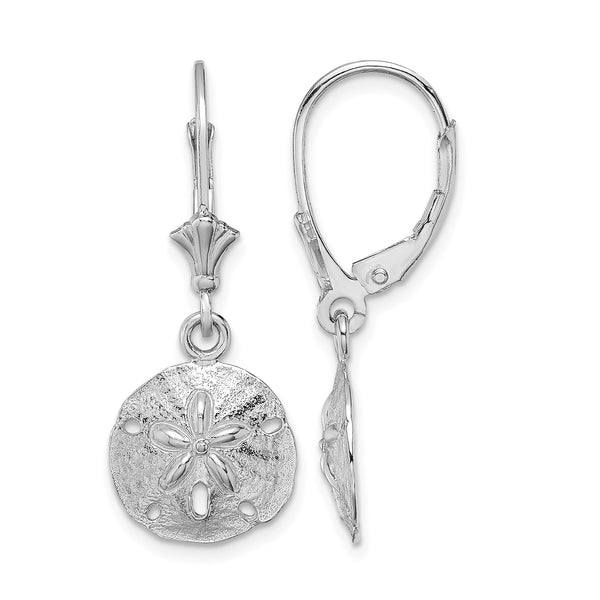 10K White Gold Polished Sand Dollar Leverback Earrings - Birthstone Company