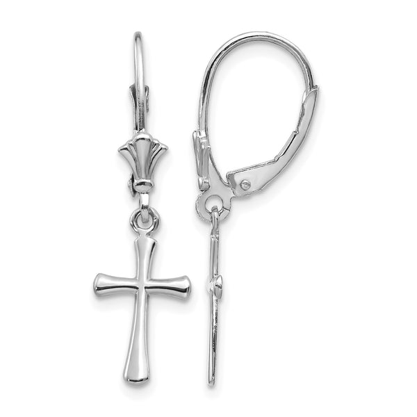 10K White Gold Cross Leverback Earrings - Birthstone Company