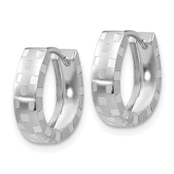 10k White Gold Diamond Cut 4mm Patterned Hinged Hoop Earrings