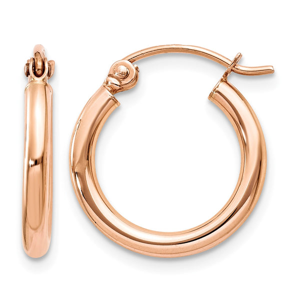 10k Rose Gold Polished 2mm Lightweight Tube Hoop Earrings - Birthstone Company