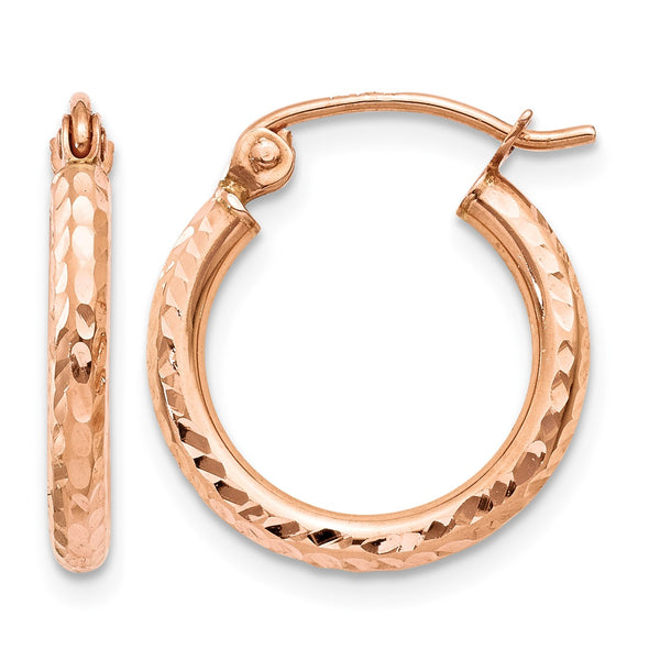 10K Rose Gold Lightweight Diamond-cut Hoop Earrings - Birthstone Company