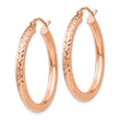 10K Rose Gold Diamond-cut 3mm Round Hoop Earrings - Birthstone Company