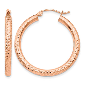 10K Rose Gold Diamond-cut 3mm Round Hoop Earrings - Birthstone Company