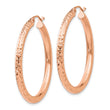 10K Rose Gold Diamond-cut 3mm Round Hoop Earrings - Birthstone Company