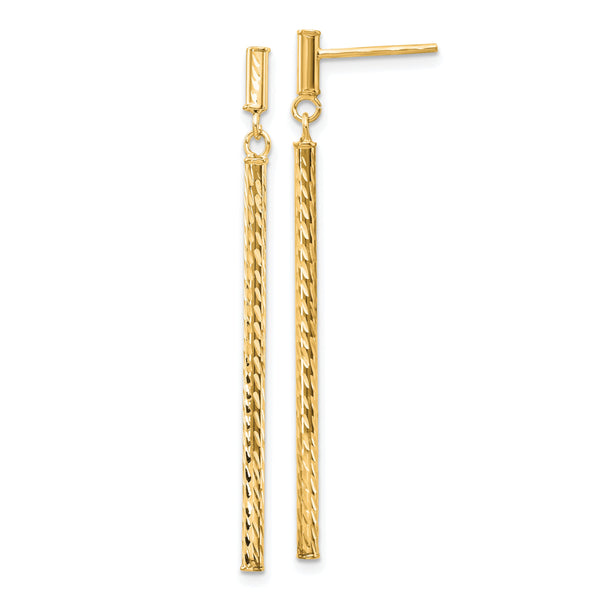 10k Polished and Diamond-cut Bar Dangle Post Earrings