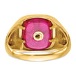 10k Men's Polished and Textured with Black Enamel and Lab Created Ruby Masonic Ring