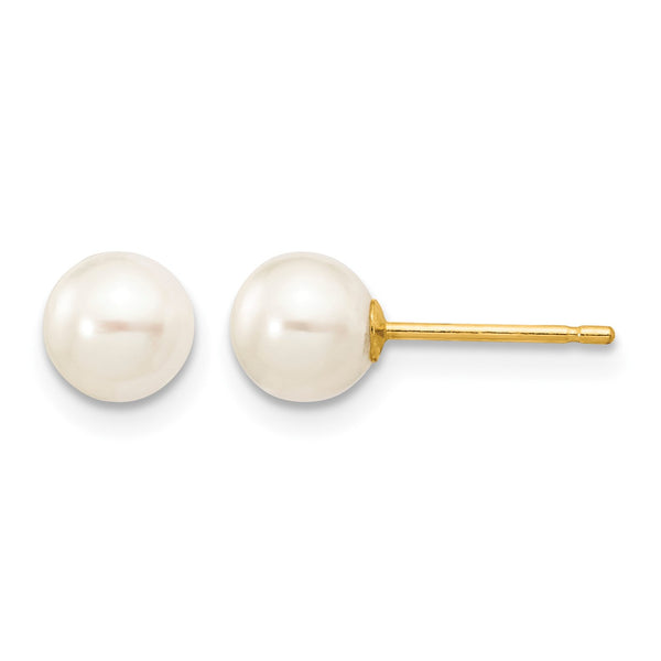 10k 5-6mm White Round Freshwater Cultured Pearl Stud Post Earrings - Birthstone Company