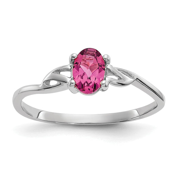 10k White Gold Polished Genuine Pink Tourmaline Birthstone Ring