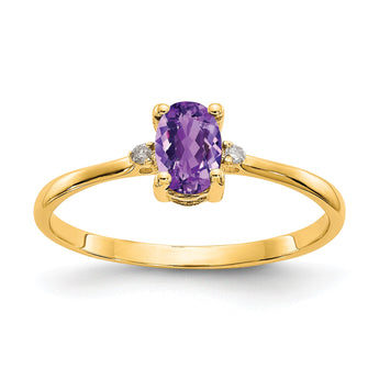 10k Polished Genuine Diamond & Amethyst Birthstone Ring, Size 7 - Birthstone Company