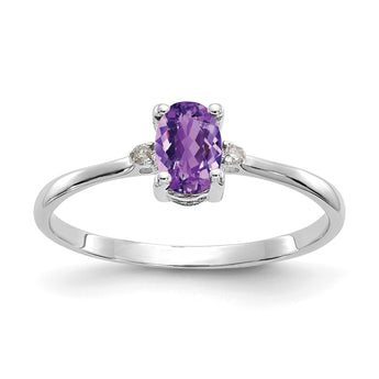 10k White Gold Polished Genuine Diamond & Amethyst Birthstone Ring, Size 7 - Birthstone Company