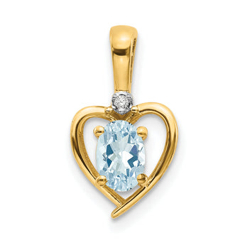 10K Gold Diamond and Aquamarine Pendant with Polished Oval Cut for March Birthstone