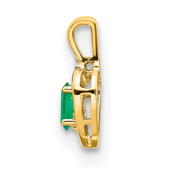 10K Gold Diamond and Emerald Pendant with Polished Finish Elegant Birthstone Charm