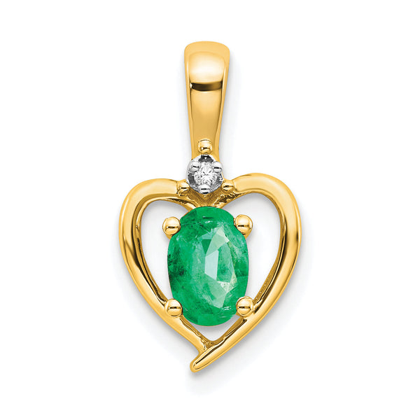 10K Gold Diamond and Emerald Pendant with Polished Finish Elegant Birthstone Charm