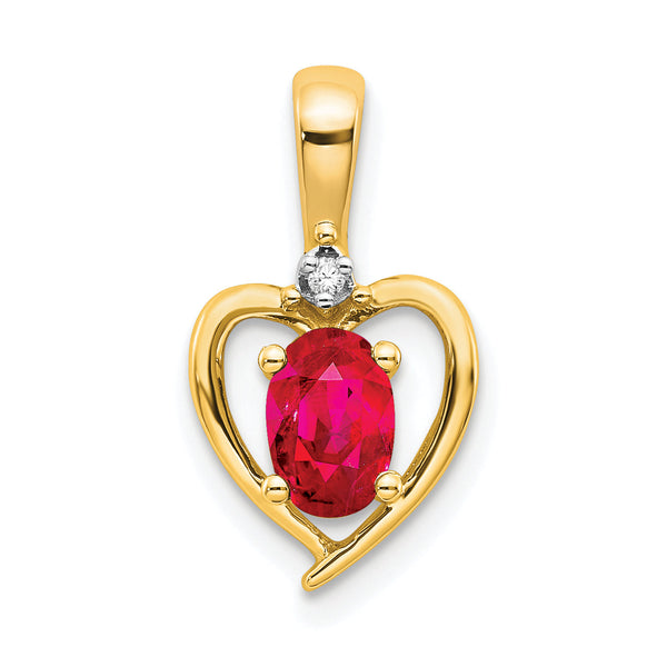 10K Gold Diamond & Ruby Pendant with Polished Finish, Oval Prong Set Stone