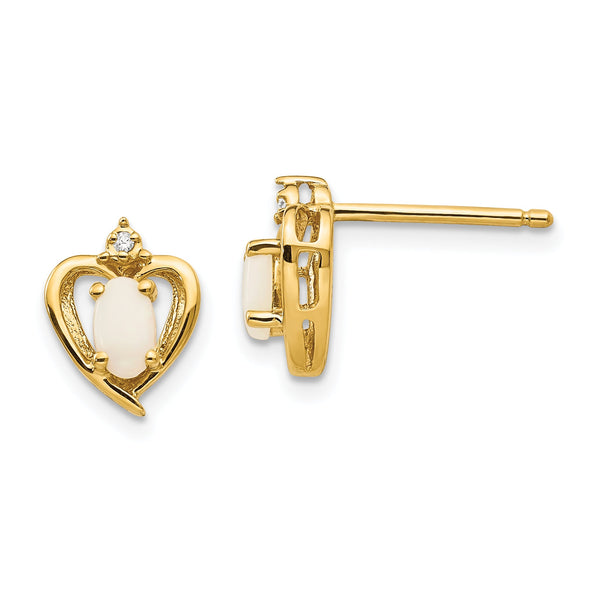 10K Yellow Gold Diamond and Opal Earrings with Polished Finish